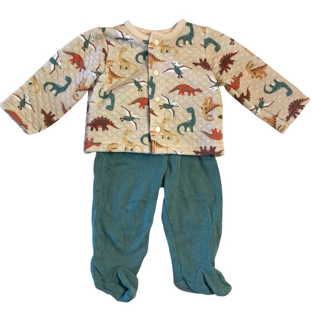 Baby Gear Dinosaurs Two Piece Quilted Jacket Rib Knit Pants Matching Set 0-3m